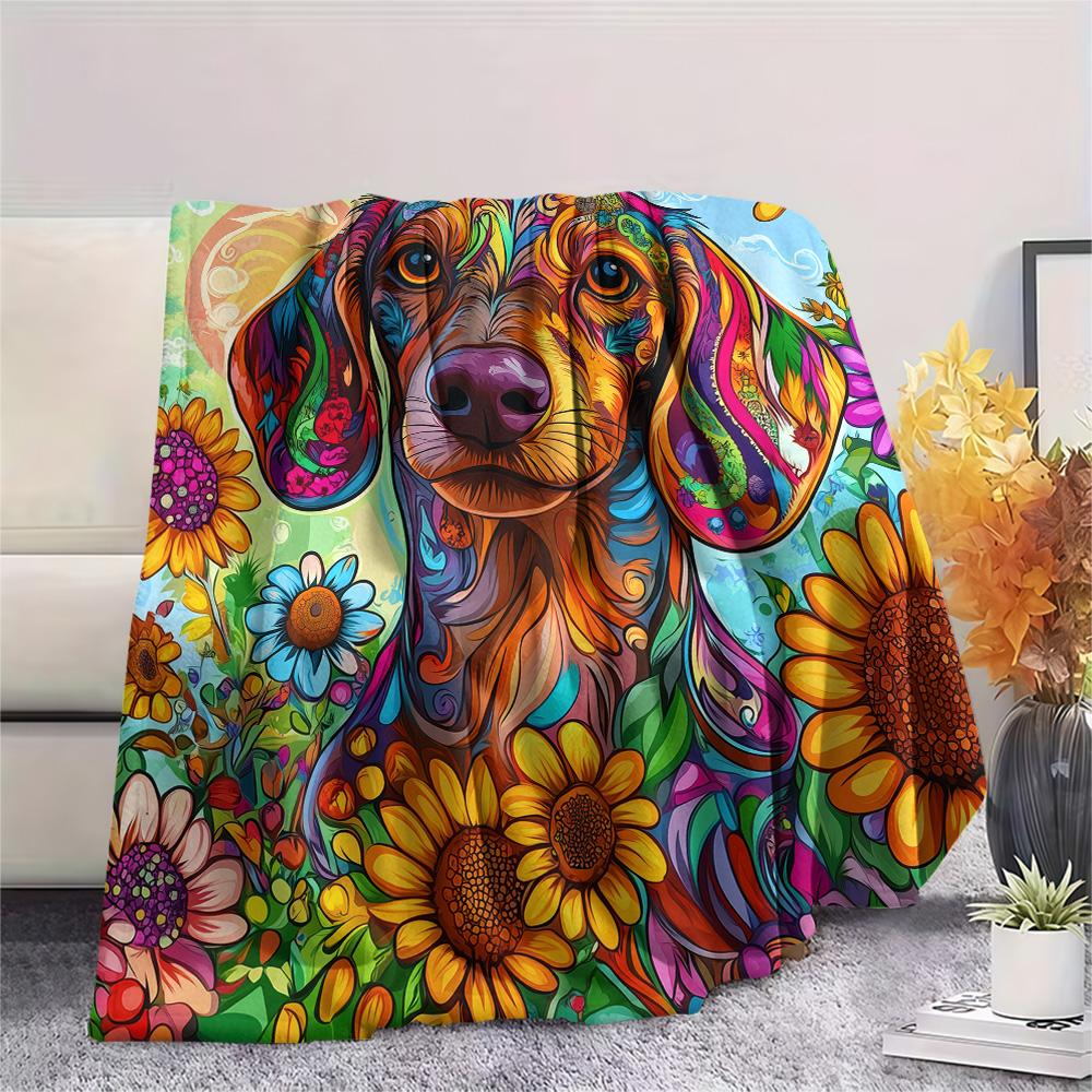 Sunflower Cat and Dog Print Flannel Blanket, High quality Comfortable for All Seasons, Home Decor, Warmth and Comfort