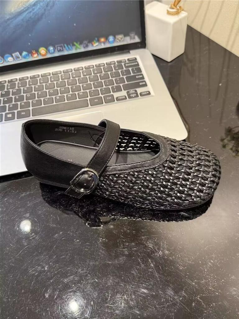 Туфли-балетки женские 2025 новые с ремешком из крючкованной сетки, с круглым носком и плоской подошвой, плетеные мэри джейн