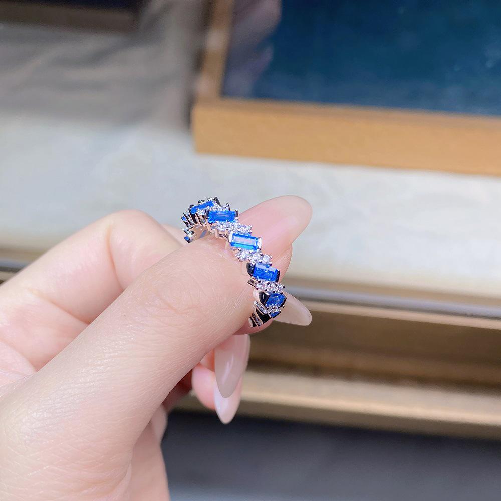 Кольцо-дорожка из стерлингового серебра 925 пробы с аквамарином и цирконом