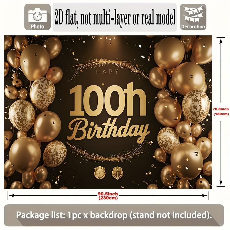 Black Golden 100th Birthday Banner, Photo Backdrop Wall Decor for Celebration