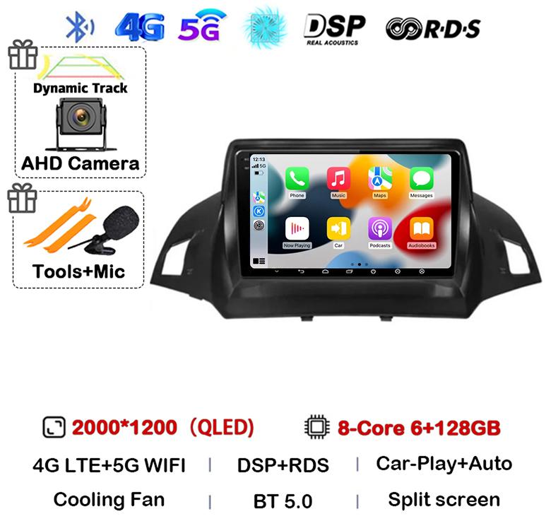 Android 14 Carplay Auto для Ford Kuga Escape 2013 2014 2015 2016 Автомобильный радиоприемник Мультимедиа Видеоплеер GPS Стерео 4G WIFI Головное устройство