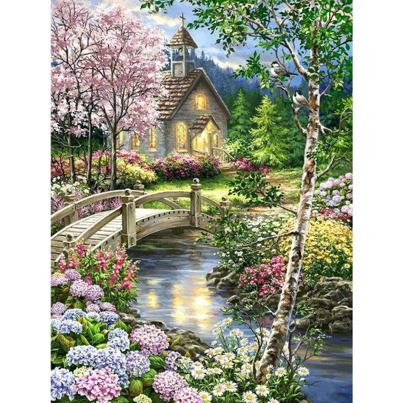 Diamond Rhinestones 5d Round Painting Forest House Scenery Diamond Embroidery Cross Stitch Mosaic Landscape