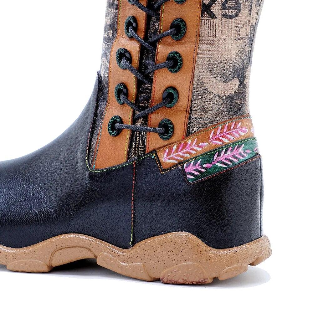 Johnature Длинные сапоги из натуральной кожи с принтом в стиле пэчворк, модная универсальная женская обувь с меховым воротником и леопардовым принтом