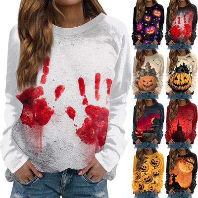 Женская мода повседневная длинная рукава Хэллоуин принтованный круглый вырез свитер Топ