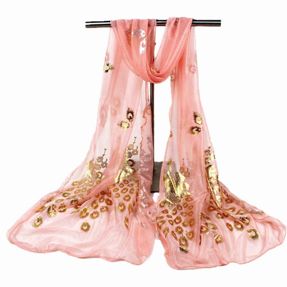 Женский разноцветный шарф с цветком павлина, длинный мягкий платок с запахом, палантин, пашмина