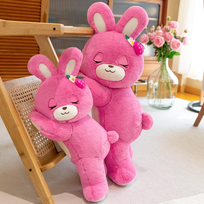 Strawberry Pink Rabbit Doll Plush Toy Stuffed Fluffy Lying Fantastic Kawaii Animal Plushie Peluche Ladies Birthday Gift