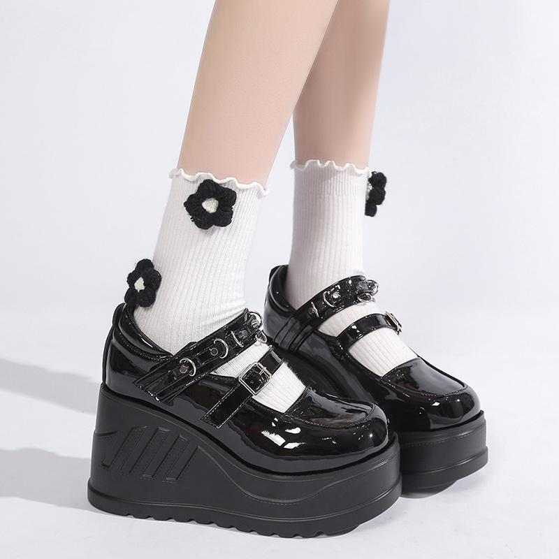 Модные туфли Мэри Джейн в стиле панк-готики 10 см, черные туфли на платформе и танкетке для косплея в стиле Лолиты, женские стильные удобные туфли с пряжкой на высоком каблуке