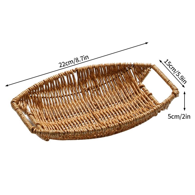 Rattan Tray Woven Fruit Basket Picnic Bread Snacks Trays Kitchen Wicker Baskets Breakfast Bread Storage Box Handwoven Food Plate