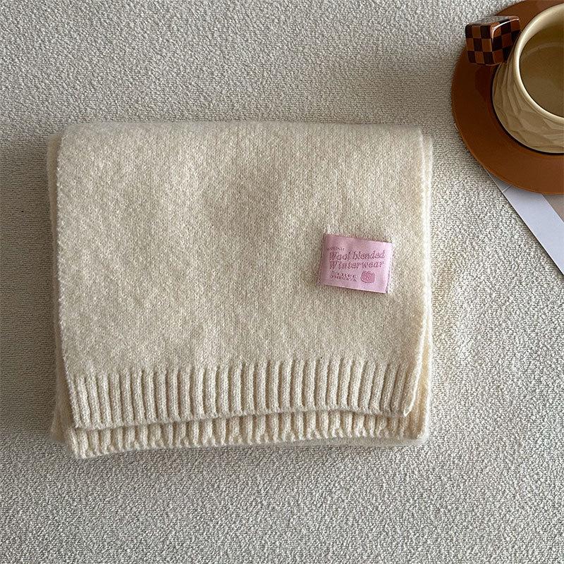 Winter New Solid Color Korean Knitted Wool Blended Luxury Women's Scarf Warm and Cold Proof Shawl Fashion Versatile Scarf