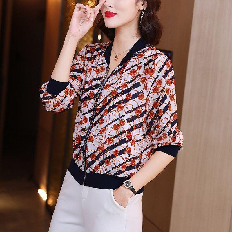 Шифоновая солнцезащитная одежда для женщин летом корейский универсальный цветочный кардиган, большой размер тонкая куртка с длинными рукавами для женщин