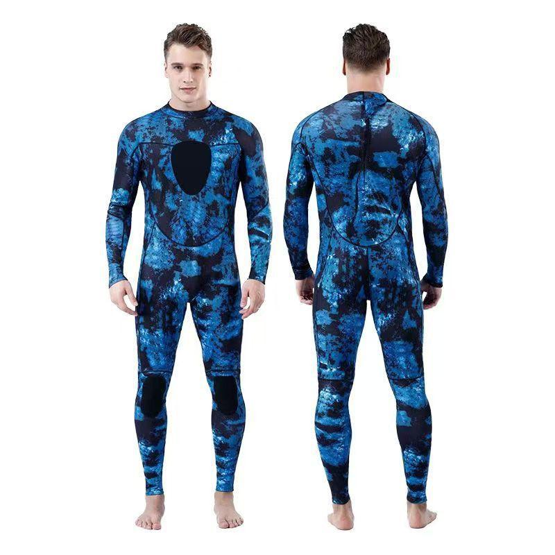 3mm Mens Fullsuit Wetsuit Scuba Diving Spearfishing Surfing Free Warmth Chloroprene Neoprene Camo Blue Mosaic Green