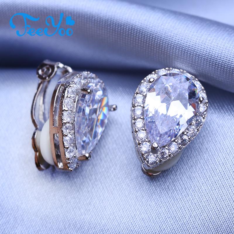 FEEYOO серьги-клипсы для женщин, модные серьги с кубическим цирконием, ювелирные изделия, свадебные серьги