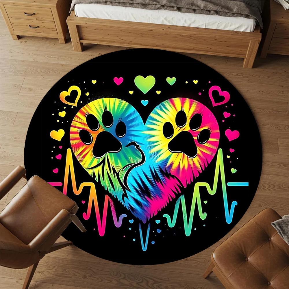 1pc Paw Print Heart Round Chair mat office Area Rug - Non-Slip, Floor Mat for Office, Bedroom, and Indoor Decor p127135