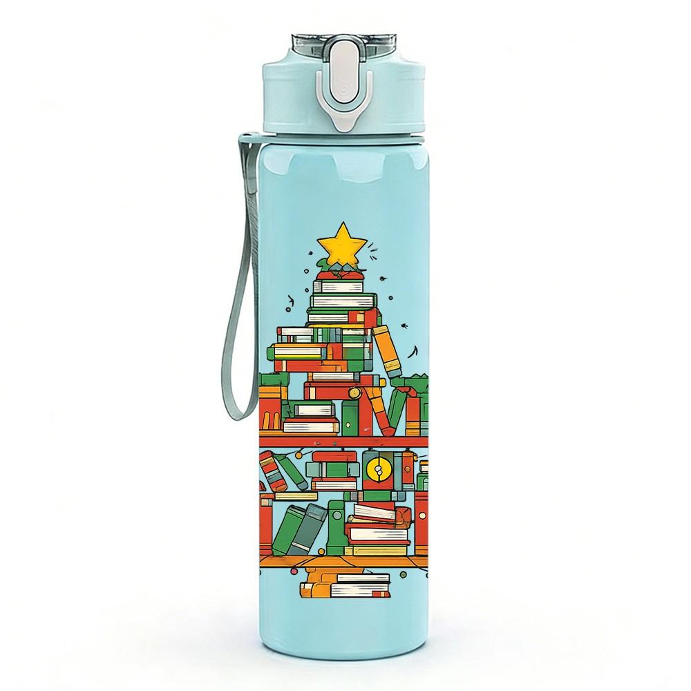 1PC Christmas Tree Gift Stack Art 750ml Color Plastic Sports Water Bottle Leakproof Flip Straw Lid Suitable for Sports Office Home Use