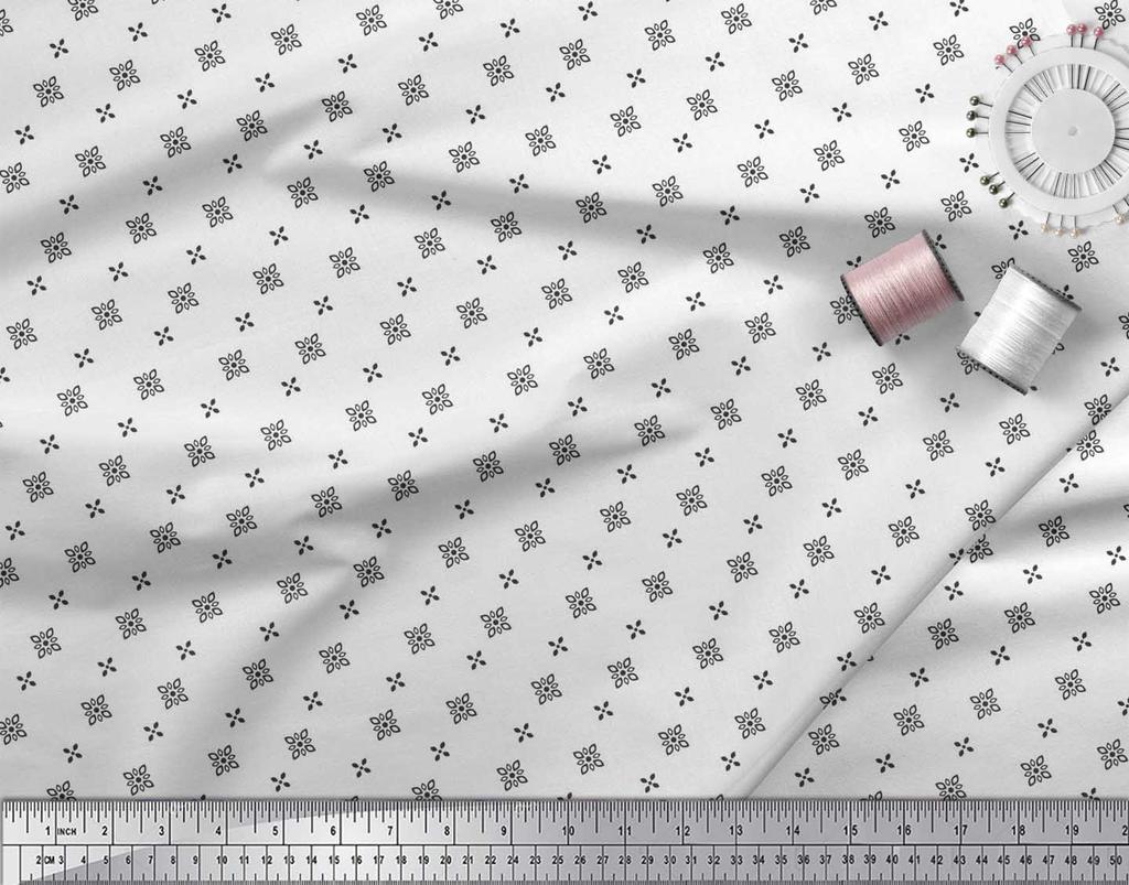 Soimoi Japan Crepe Satin Fabric Black Small Motif Shirting Printed Craft Fabric by the Metre 42 Inch
