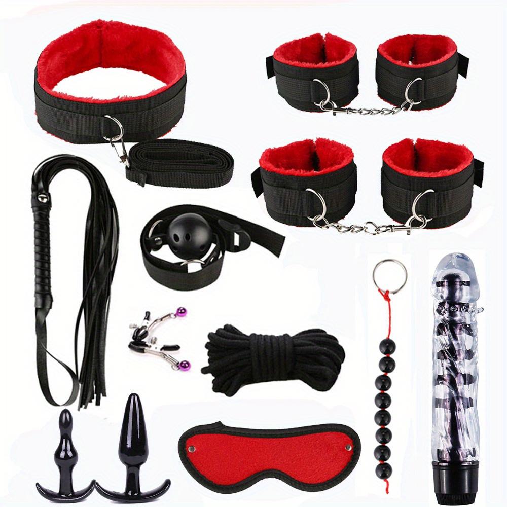 12pcs Sex Bondage BDSM Restraints Set, SM Adult Games Cuffs Gag Blindfold Spanking Paddle Handcuffs Black Sex Accessories For Pleasure