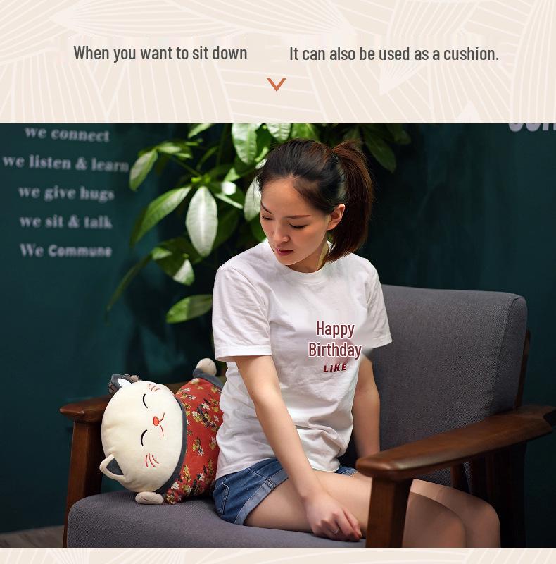 Подушка-поддержка для поясницы «Счастливый кот» двойного назначения для офиса, автомобиля и сна