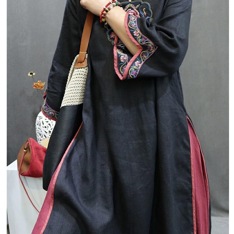 Женское ретро китайское вышитое платье-рубашка - Большой размер, Весна/Осень