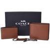 Leather Bifold Wallet Card Case Keychain Dark Saddle 64118 [Coach] Men's + (Passport) +