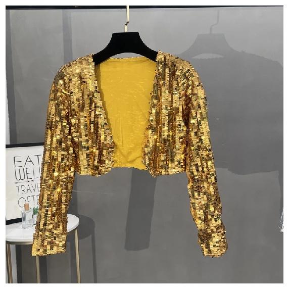 Small suit women's 2024 new heavy industry sequined temperament cardigan casual short sparkling typhoon jacket top