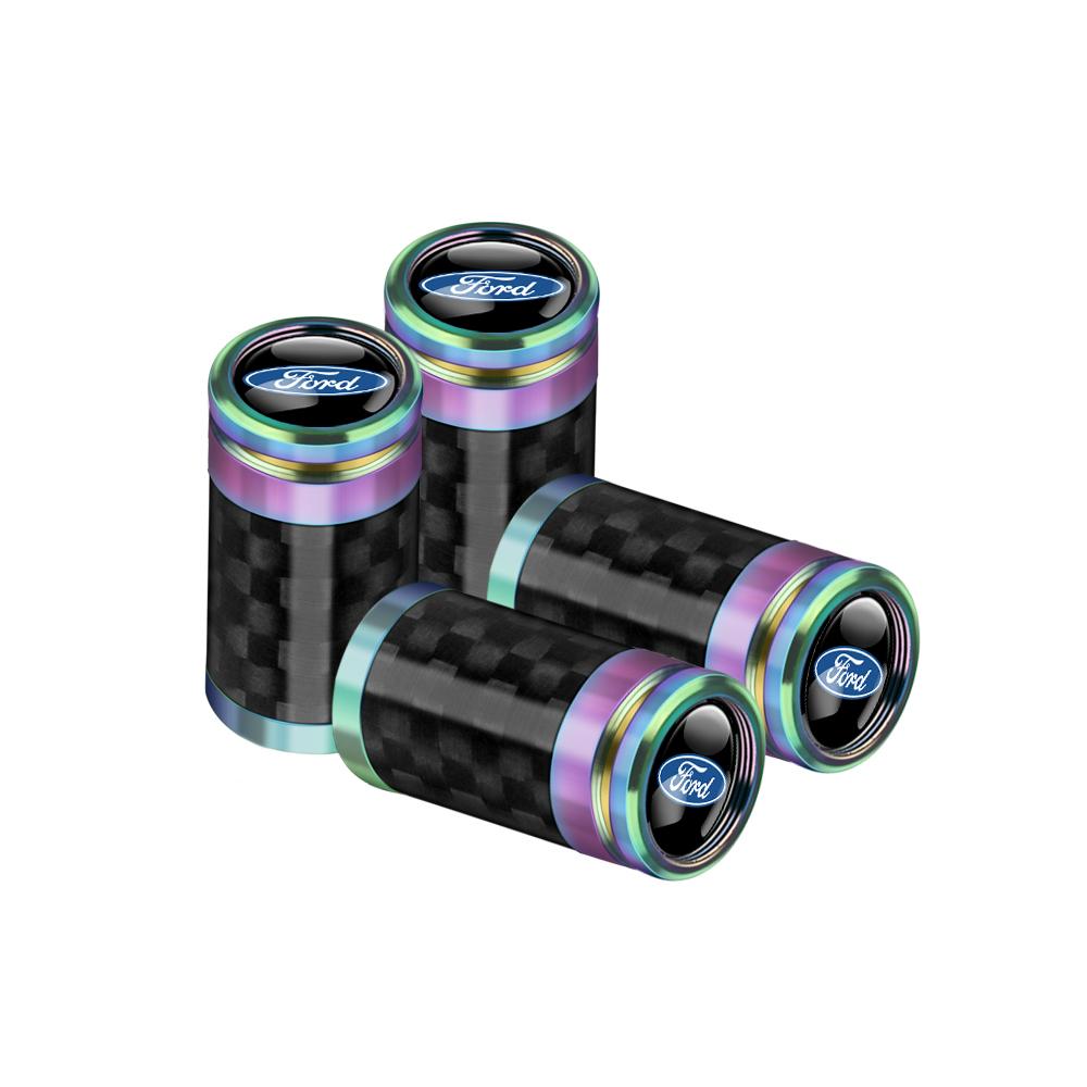 AKO1 4Pcs Car Emblem Tire Carbon Fiber Valve Caps For Ford Focus C-Max Fiesta Explorer Kuga Ecosport Mustang Mondeo Taurus Escape RS