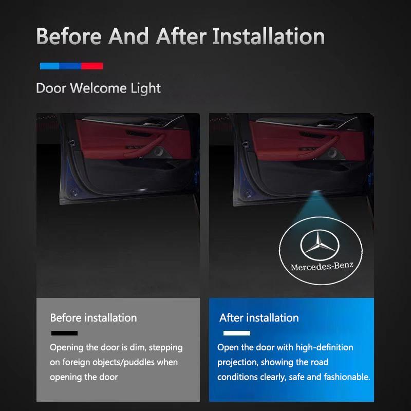 CQM1 2Pcs Car Door LED Welcome Projector Light For Mercedes Benz W212 W205 AMG W166 W176 W177 W213 W246 GLB GLC GLA GLE1 GLS Sticker