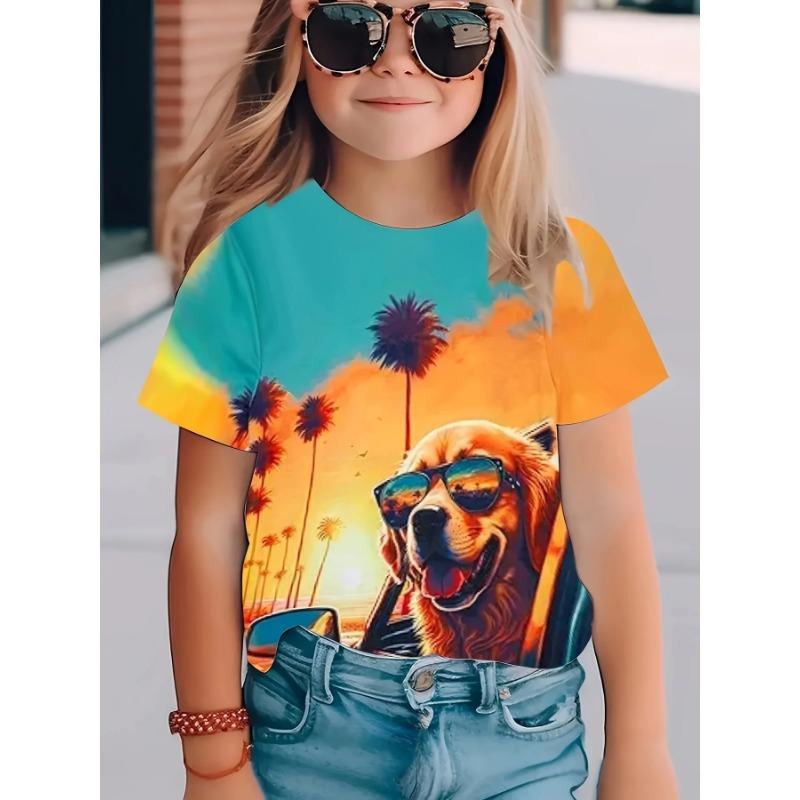 Детская футболка для девочек, летняя, с милым 3D-принтом, с круглым вырезом и короткими рукавами