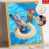 Disney Жемчужная живопись Джуди и Ник Игры у бассейна DIY Жемчужная живопись Искусство из драгоценных камней Жемчужная точечная живопись Картины-поделки Подарки для взрослых новичков Декор для дома