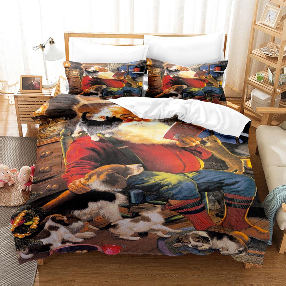 3D Рождественский комплект постельного белья С Новым годом, пододеяльник, 2/3 шт., мягкая молния AU140 * 210, полноразмерное украшение из микрофибры для спальни