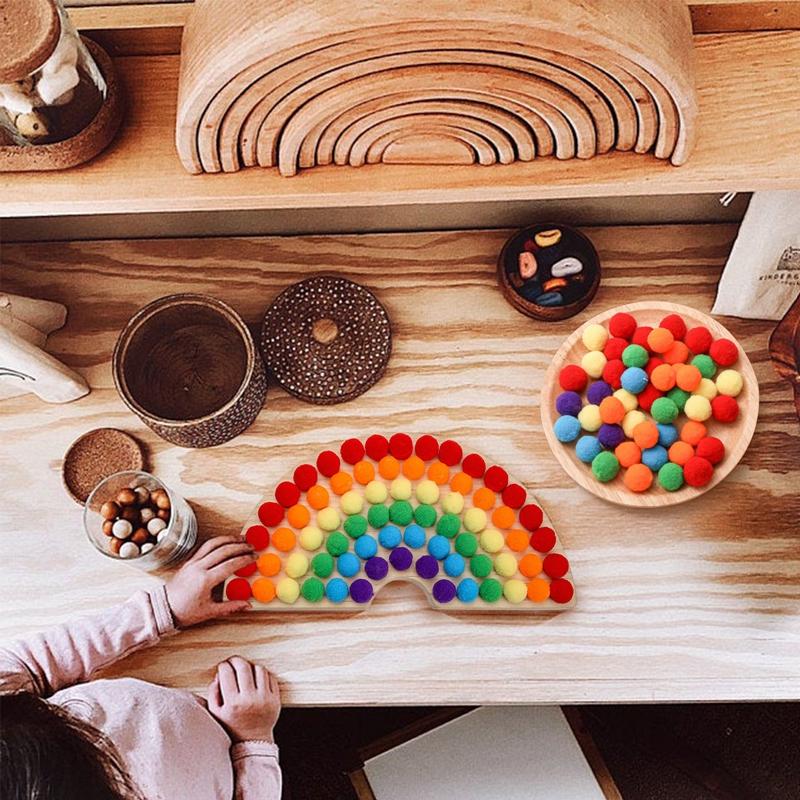 Montessori Toys Rainbow Board Clamp Ball Toy Wooden Baby Toy Hand and Foot Coordination Toy Baby Tolor Recognition Toy Gift
