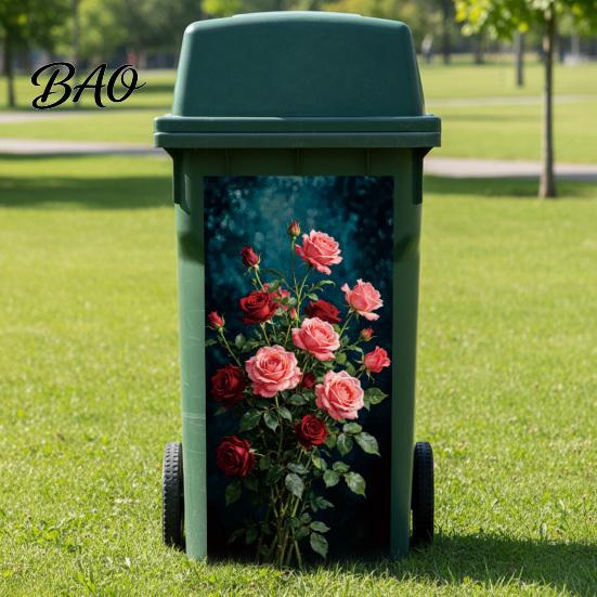 Trash Can Decals Waterproof Flower Stickers Floral Stickers, Self?Adhesive Bin Decals, Vintage Pattern Decor Outdoor Storage Box Decorative