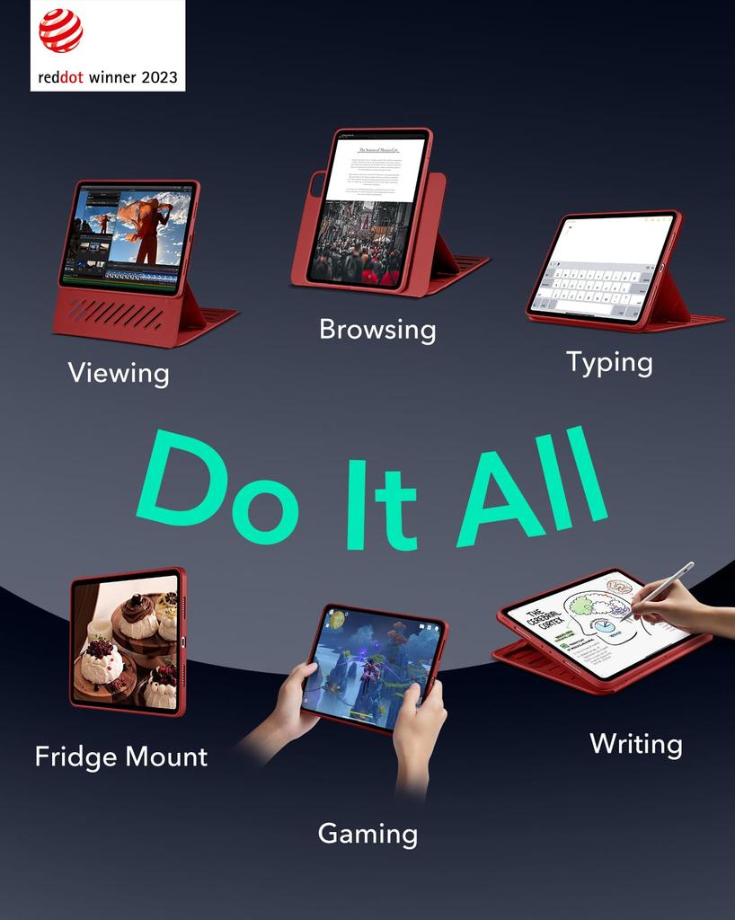 ESR Чехол для iPad Pro Специальный вращающийся чехол со съемной магнитной подставкой, 9 регулируемых углов, прочный, сдвигающийся, красный, 12.9 (2022/2021, 6-е/5-е поколение) Крышка,