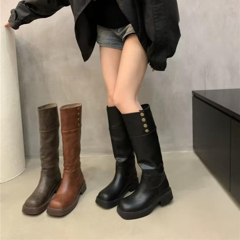 Зимняя обувь 2024, женские высокие сапоги до бедра, модные кожаные длинные рыцарские ботинки с пряжкой, женские ботинки, обувь для девочек на толстой подошве Q420