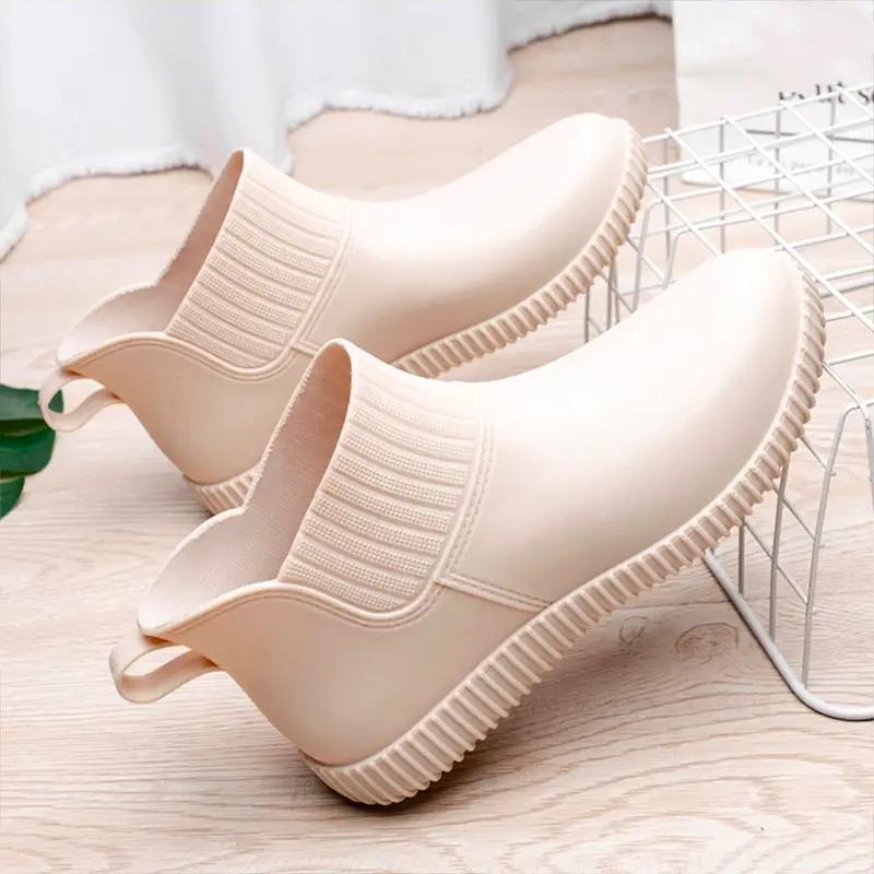 Женские нескользящие однотонные резиновые сапоги на плоской подошве, водонепроницаемая резиновая обувь без шнуровки, уличная рабочая обувь