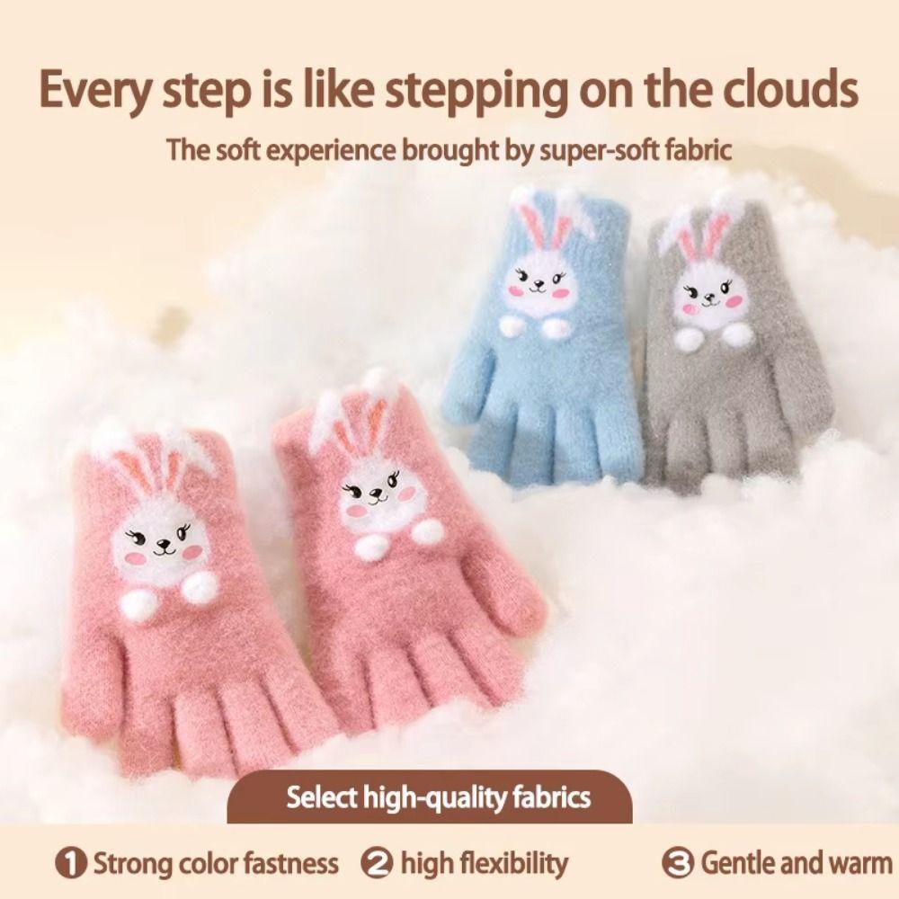 Thickened Rabbit Knitted Mittens Windproof Child Cold-Proof Gloves Winter Warm Gloves Child