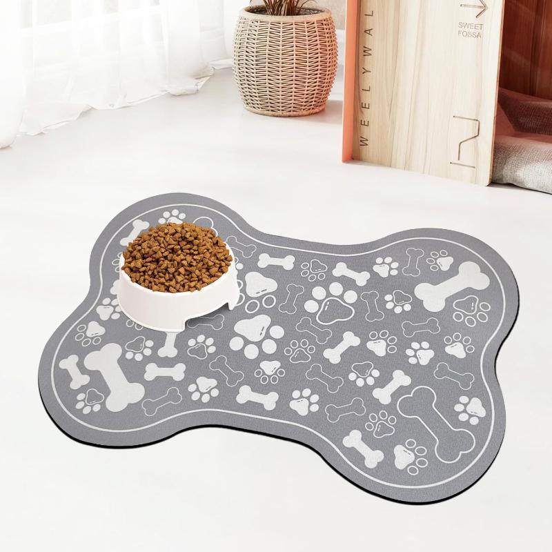 Bone Shaped Pet Feeding Mat Non Slip Backing Waterproof Absorbent For Dog Cat Food Water Bowl Use