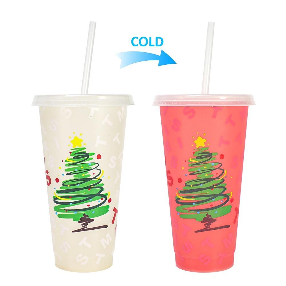 24oz Capacity Cold Drink Cup With Straws Iced Coffee Cup Reusable Straw Cup  Christmas Holiday