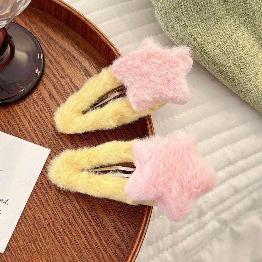 Minimalist Style Plush Star Hair Clip Ornament Sweet Fluffy Barrettes Plush BB Hairpins Ladies