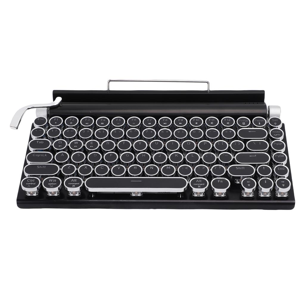 Retro Typewriter Keyboard BT Punk Round Keycap Metal Frame Wireless Mechanical Keyboard for Tablet Computer Phone Black