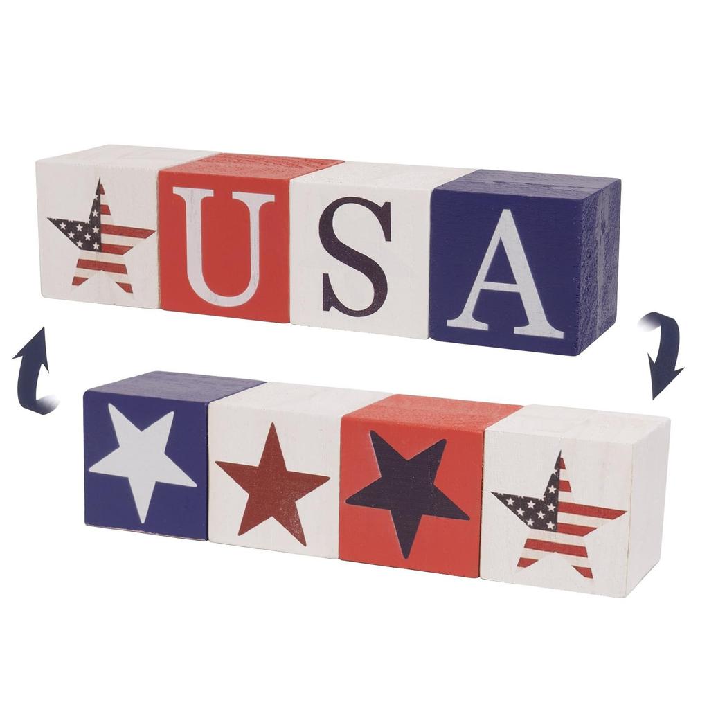 Independence Day Wooden Block Decor – Patriotic Desktop Display Decoration