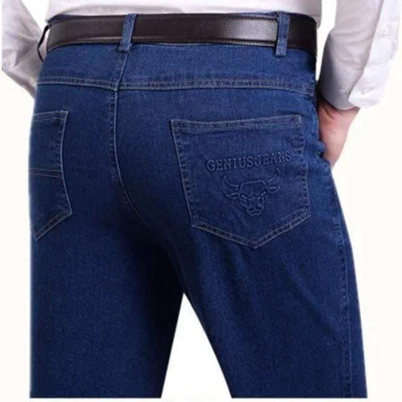 Winter Fashion Washed Distressed Jeans Men's Clothing Plus Fleece Thicken Loose Straight High Waist Baggy Elastic Casual Pants