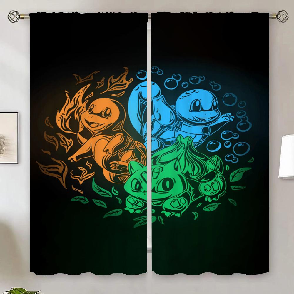 P-Poke-mon Home Interior Curtains for Bedroom Decoration Tentacles Blackout Curtain 100% Living Room Curtain Tiebacks Partition