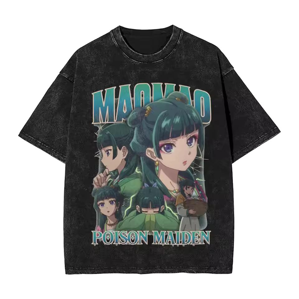 The Apothecary Diaries Maomao Poison Maiden Double Sided Print T‑shirt Washed, Harajuku Streetwear, Unisex Tee for Anime Fans