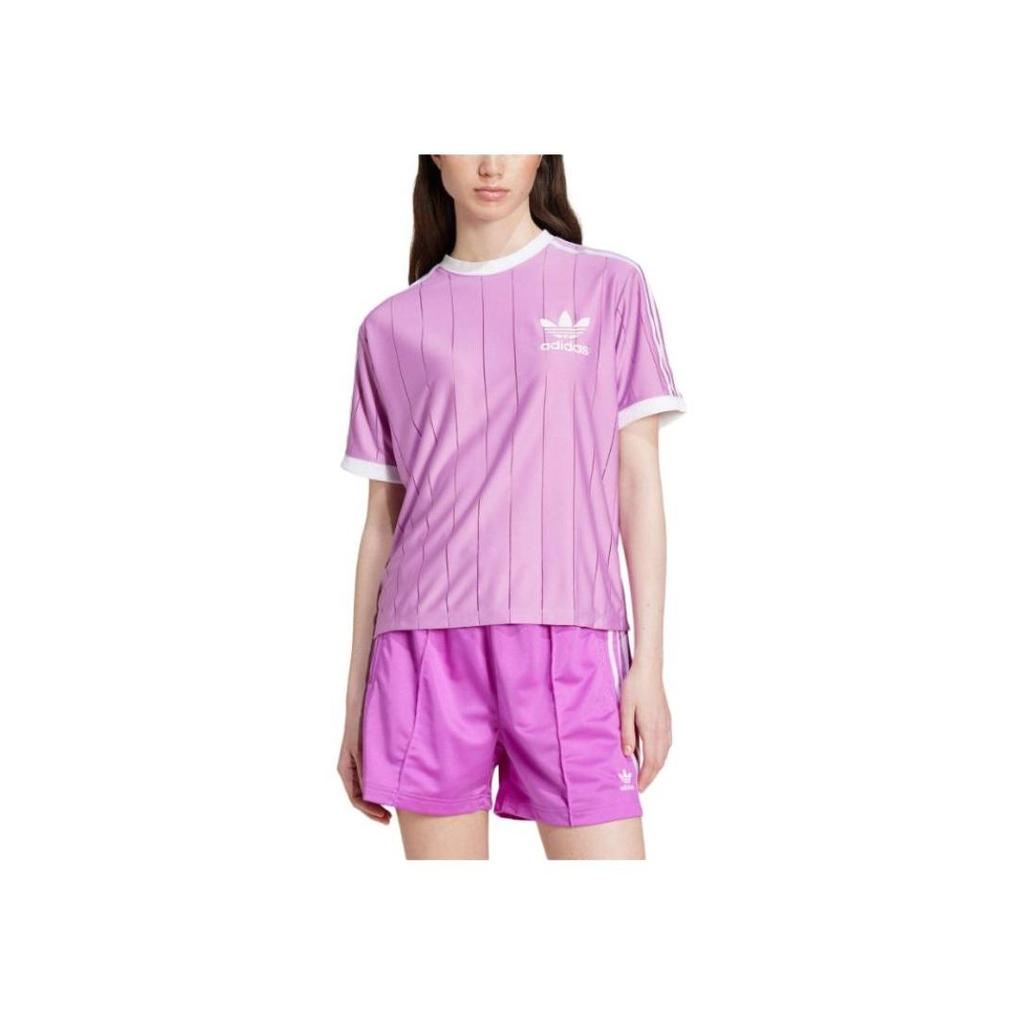 adidas Женская повседневная футболка Originals Adicolor в полоску с логотипом, с коротким рукавом, фиолетовая, IY7226