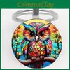 Owl Pendant Keyring With Artistic Gemstone Glass In Silver Finish For Daily Use