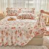 Floral Pattern Quilted Bedding Lace Pure Cotton Bed Skirt  Three Piece Set Mattress Protective Cover Anti Slip Bedspread Sheet