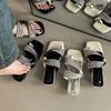 Niche design sense rhinestone sleeve toe slippers women's summer new light luxury slippers tide