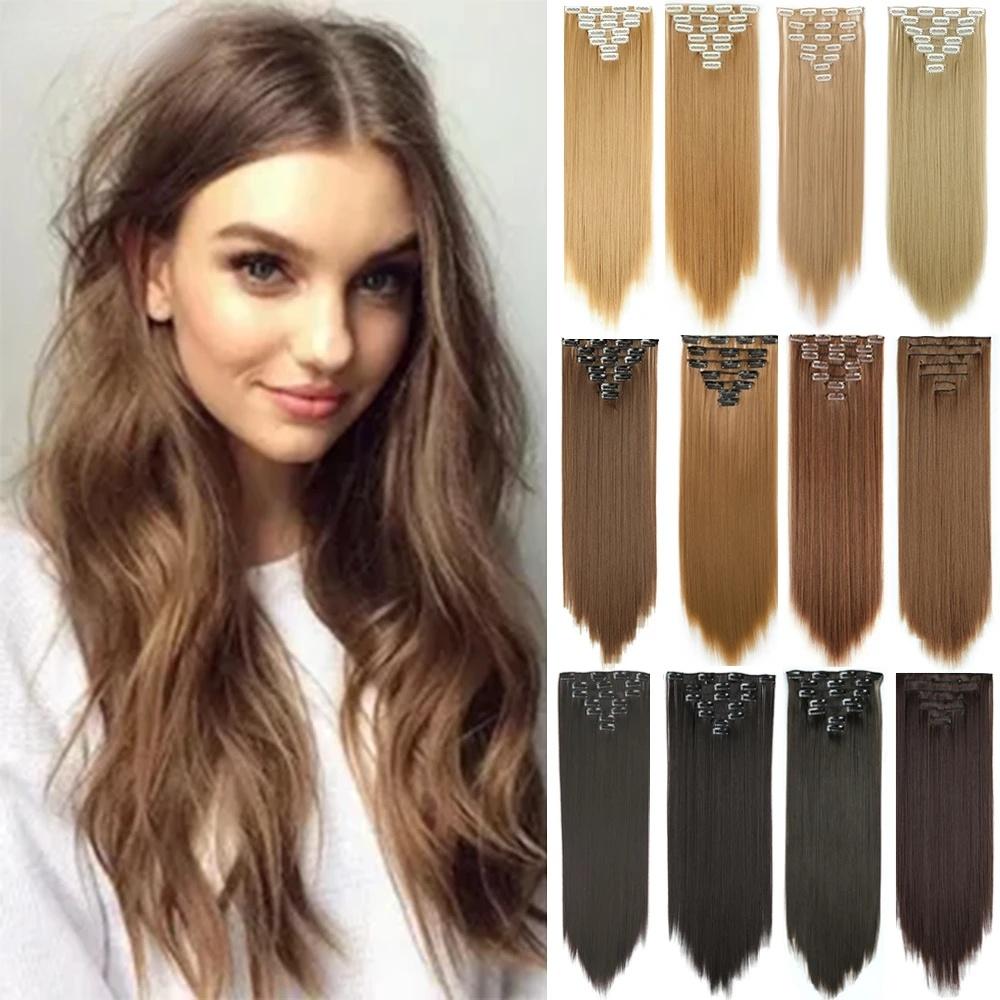 XINRAN Hair Extension Synthetic Straight Hair Clips For Women 150g High Temperature Fiber
