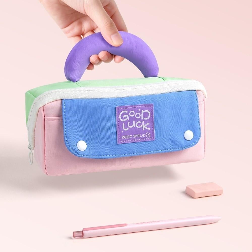 Multi-pocket Pen Bag Print Stationery Bag Handheld Pencil Case Travel Toiletries