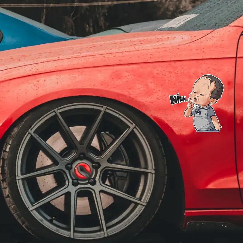 2Pcs Waterproof Funny Car Decal 10X10Cm Cartoon Baby Ninn Vinyl Sticker For Auto Laptop Helmet Bumper Decoration